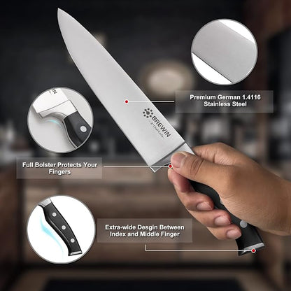Brewin Professional Kitchen Knives, 3PC Chef Knife Set Sharp Knives for Kitchen High Carbon Stainless Steel, Japanese Cooking Knife with Gift Box - Image 4