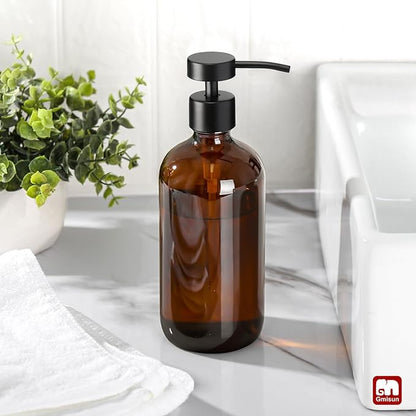 GMISUN Amber Glass Soap Dispenser, 1 Pack Dish Soap Dispensers for Kitchen with Rustproof Stainless Steel Pump, 17 Fl Oz Bathroom Hand Soap Dispenser, Brown Liquid Dishwashing Dispensers Bottle - Image 4