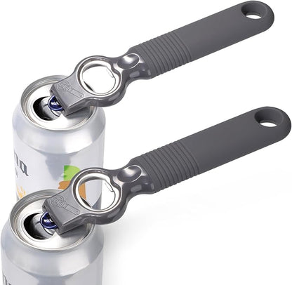 2-Pack Soda Can Opener and Beer Bottle Opener Bartender with Good Grip Silicone Handle, Pop Top Can Tab Opener for Long Nails, Bottle Opener for Arthritic Hand and Seniors, Gray