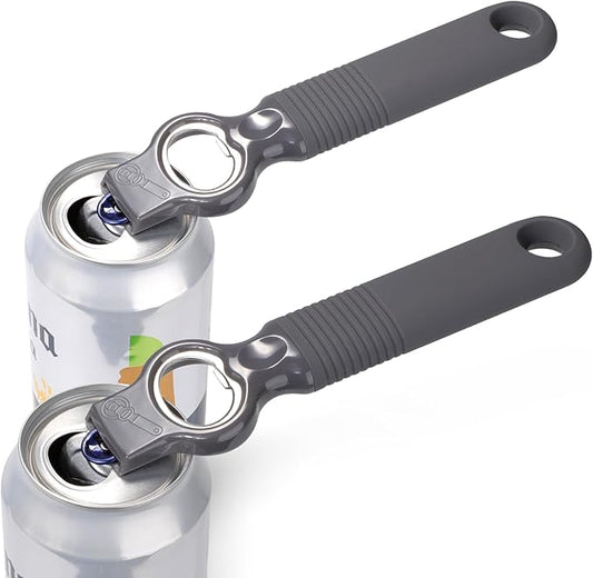 2-Pack Soda Can Opener and Beer Bottle Opener Bartender with Good Grip Silicone Handle, Pop Top Can Tab Opener for Long Nails, Bottle Opener for Arthritic Hand and Seniors, Gray