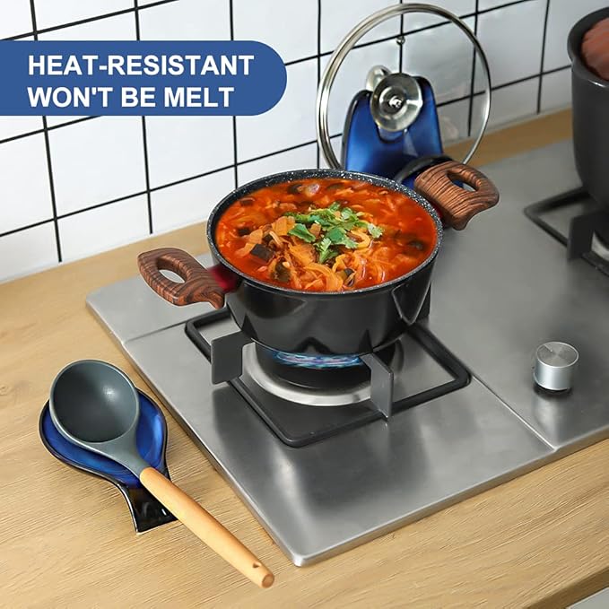 Nihow Pot Lid Holder and Spoon Rest for Kitchen Counter/Stove Top While Cooking - Heat Resistant & Dishwasher Safe - Elegant Black & Blue Sets - Image 5
