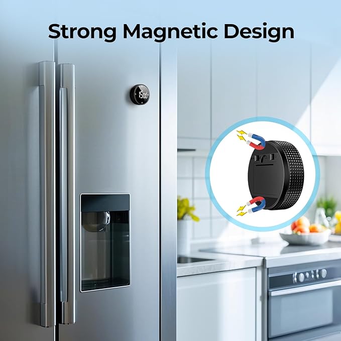 Digital Kitchen Timer, Large Display Magnetic Countdown Countup Timer, 3 Preset Times (5, 15, 25),Volume & Brightness Adjustable for Cooking Classroom Studying, Easy for Kids(Gunmetal 1PCS) - Image 2