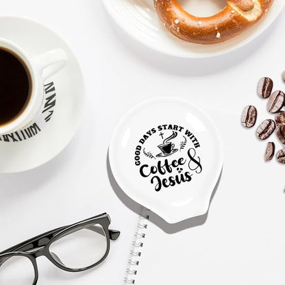 Funny Coffee Spoon Holder-Coffee Spoon Rest-Cafe Bar Station Accessories-Good Days Start With Coffee And Jesus Sign