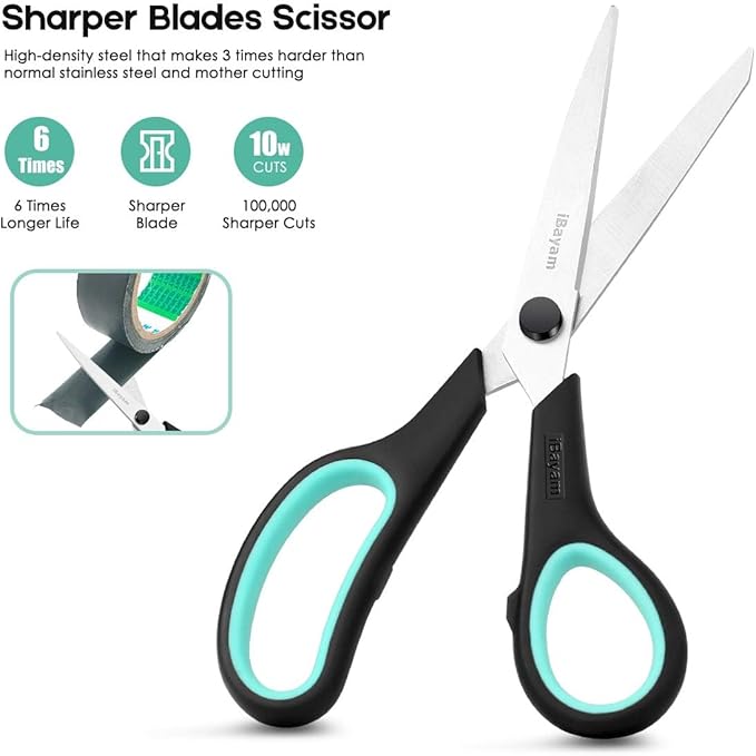 iBayam 3-Pack 8" Heavy Duty Scissors with Ultra Sharp Blades and Comfort Grip Handles - For Office, Home, School, Sewing, and Crafts - Image 3