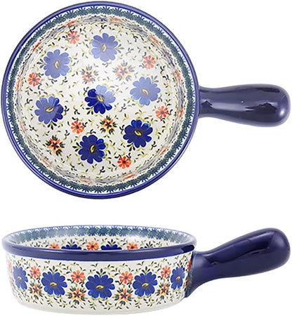 Vintage Style Blue Flowers Phalaenopsis Pottery Bakeware Ceramic Casserole Dish Baking Pan Lasagna Pans Baking Dish with Handles for Oven to Table-1 PCS, 20 OZ by Bicuzat
