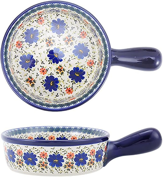 Vintage Style Blue Flowers Phalaenopsis Pottery Bakeware Ceramic Casserole Dish Baking Pan Lasagna Pans Baking Dish with Handles for Oven to Table-1 PCS, 20 OZ by Bicuzat
