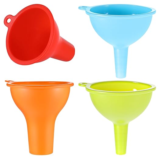 4 Pack Kitchen Silicone Funnel, 4 Colors Kitchen Funnel Set Wide Mouth Funnels for Filling Bottles Small Canning Funnels for Daily Cooking and Water Liquid Oil or Powder Transfer by Unknown
