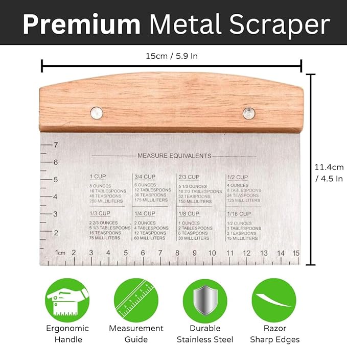 BOORIKA Dough Scraper & Bench Scraper Kitchen – Stainless Steel Sourdough Tools – Dough Cutter for Sourdough Bread, Pizza, and Flat Top Griddles – Chef Approved (Light) - Image 2