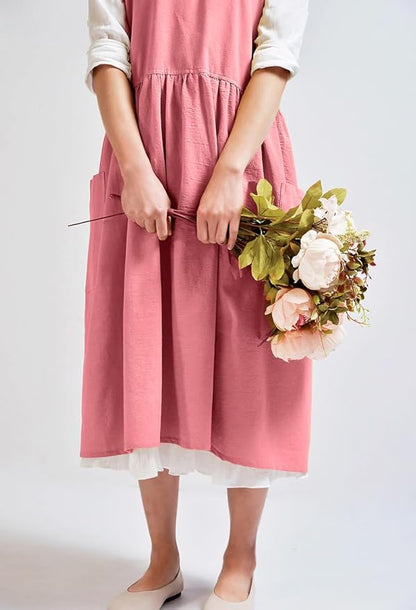 Uaussi Cotton Linen Apron Cross Back Work Apron for Women with Pockets Pinafore Dress X Cross Halter Apron for Chef Gardening - Image 5