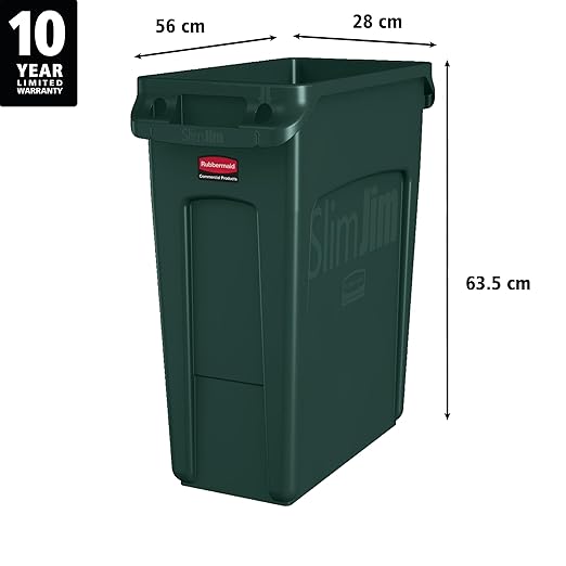 Rubbermaid Commercial Products Slim Jim Trash/Garbage Can with Venting Channels, 16-Gallon, Green, for Kitchen/Office/Workspace - Image 3