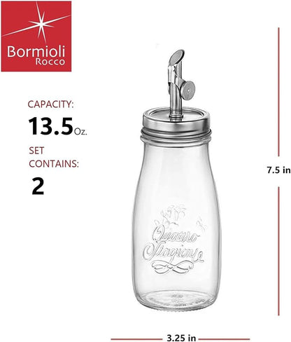 Bormioli Rocco 13.5 oz Quattro Stagioni Oil Dispenser, Set of 2 – Lead-Free Glass Bottles with Weighted Pour Spout for Oil, Vinegar, Syrup & Cocktail Mixers, Durable Kitchen & Bar Containers - Image 2