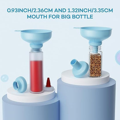 Pisol Wide Mouth Versatile Funnel, Canning Funnels for Kitchen Use, Food Grade Plastic Cooking Funnel Set with 4 Size Spouts and 2 Strainers for Filling Different Bottles and Bags, Blue - Image 5