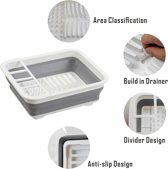 Collapsible Dish Drying Rack, Foldable Dinnerware Drainer Organizer for Storage Kitchen Counter RV Accessories Portable Rack Holders for Dishes Plates and Cups Camping Travelling Space Saver Essential - Image 4