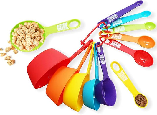 12 Piece Measuring Cups and Spoons Set, Colored Kitchen Measure Tools, Durable Nesting Cups and Spoons for Dry and Liquid, Dishwasher Safe by HAWOWZ