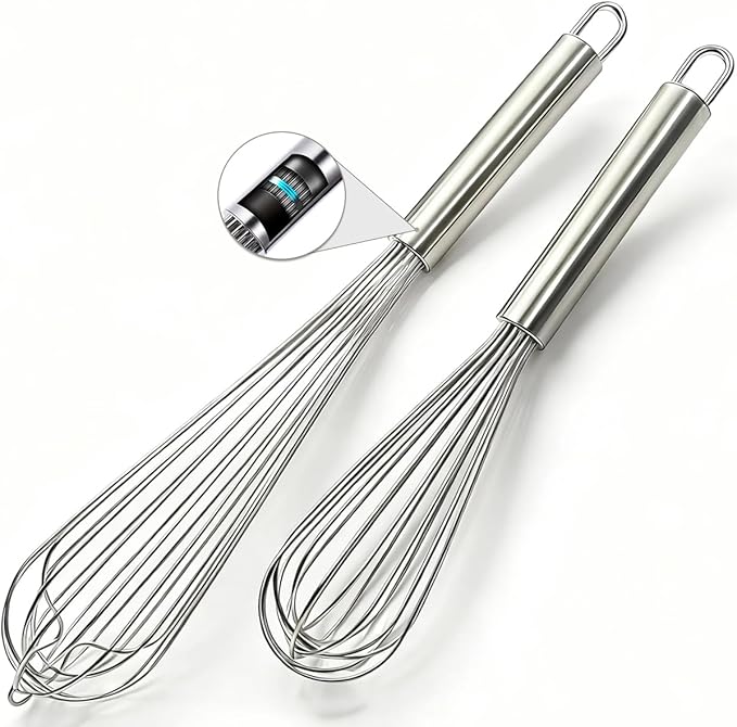 18/10 Stainless Steel Large Whisk Set of 2, 15.5 inch Heavy Duty Long Whisk and 12 inch Whisks, Suitable for Deep Pots or Big Bowl, Mixing, Beating, Blending - Image 7