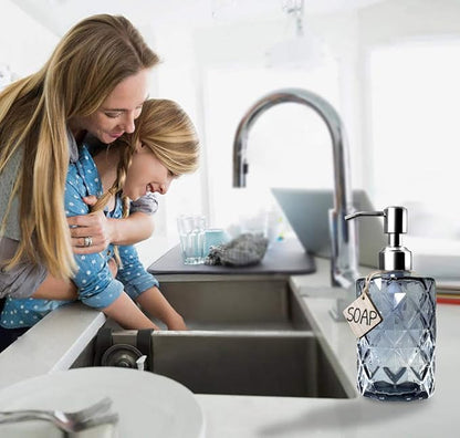 JASAI Diamond Design Glass Soap Dispenser with 304 Rust Proof Stainless Steel Soap Pump, 12 Ounce Kitchen Soap Dispenser for Bathroom, Hand Soap, Dish Soap (Grey) - Image 4