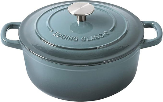 EDGING CASTING Enameled Cast Iron Round Dutch Oven with Lid Dual Handle Pot Bread Ovens, 7 Quart, Slateblue by EDGINGCOOKWARE
