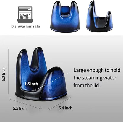 Nihow Pot Lid Holder: Stable Ceramic Pan Lid Holder for Kitchen Counter Decor/Countertop/Stove Top- Heat Resistant & Dishwasher Safe - Elegant Black & Blue (1PC) - Image 2