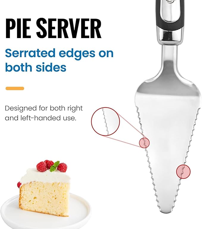 Pie Server Spatula and Cake Cutter Slicer, Stainless Steel Set - Kitchen Essentials for Cutting & Serving Desserts, Brownies, Lasagna (Black, 10 inches)