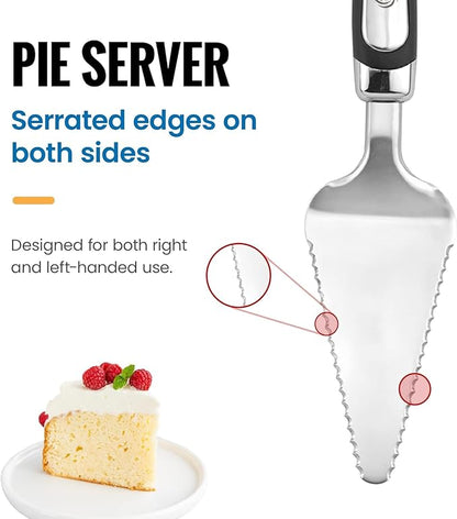 Pie Server Spatula and Cake Cutter Slicer, Stainless Steel Set - Kitchen Essentials for Cutting & Serving Desserts, Brownies, Lasagna (Black, 10 inches)