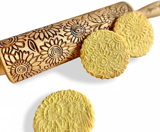 SUNFLOWER FIELD Embossed Rolling Pin for Ceramic. Clay Roller and Ceramic Stamp for Embossing Pottery. Baking Gifts for Women by Algis Crafts for Embossed Cookies