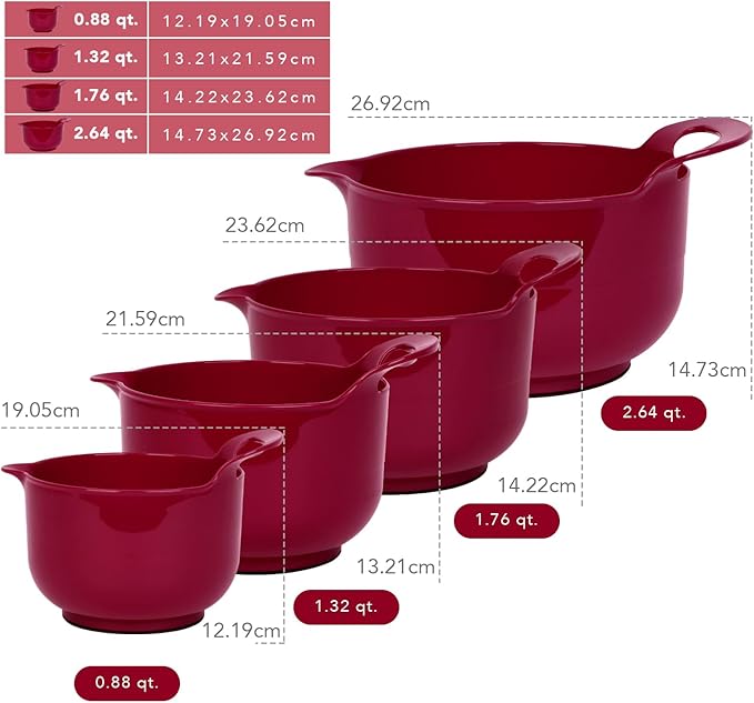 BoxedHome 4 Pack Nesting Mixing Bowl Set with Pour Spout and Handle, Non-Slip Bottom, BPA free Microwave & Dishwasher Safe(Deep Carmine) - Image 3
