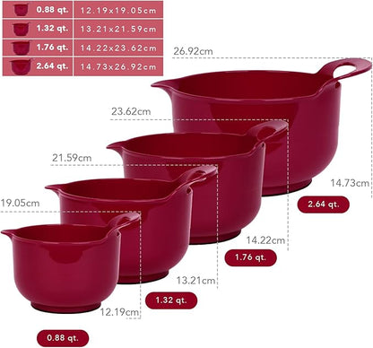 BoxedHome 4 Pack Nesting Mixing Bowl Set with Pour Spout and Handle, Non-Slip Bottom, BPA free Microwave & Dishwasher Safe(Deep Carmine) - Image 3