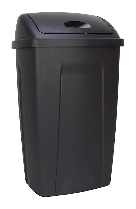 13 Gallon Kitchen Trash Can with Swing Top Lid - Black Plastic Garbage Bin for Home/Kitchen - Image 3
