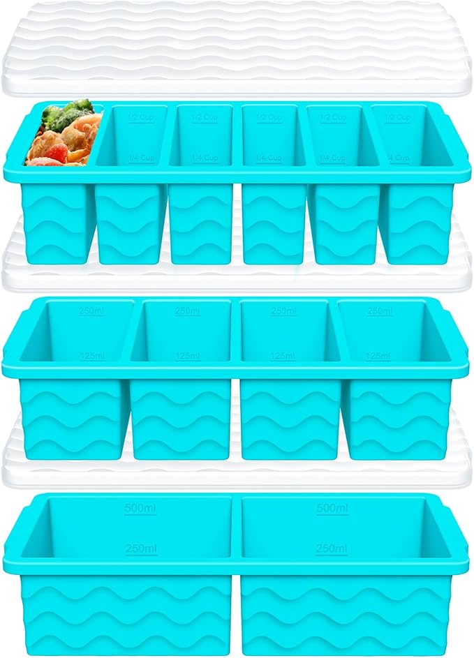 3-Pack Silicone Freezer Trays with Lid,2 Large 2-Cup(500ml)&4 Medium 1-Cup(250ml)&6 Small 1/2-Cup(125ml) Soup Freezer Container Molds,Ice Cube Tray For Meal Prep&Freezing Soup,Stews,Sauces
