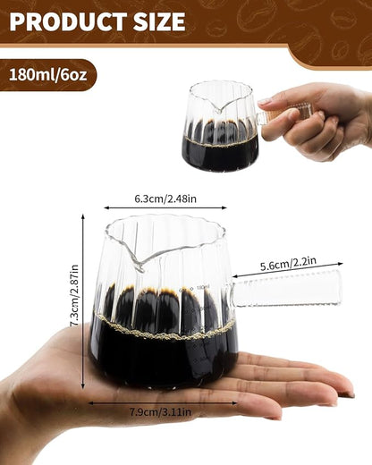 2 Pack Espresso Measuring Cup, 6oz Borosilicate Glass Espresso Cups with Glass Handle, V-Shaped Spout Milk Frothing Cup for Coffee, Tea, Syrup – Dishwasher Safe
