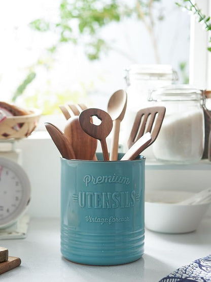 DOWAN 7.2″ Extra Large Kitchen Utensil Holder - Farmhouse Utensil Holder for Countertop - Ceramic Utensil Crock with Protection Cork Mat - Kitchen Decor & Housewarming Gift (Turquoise) - Image 3