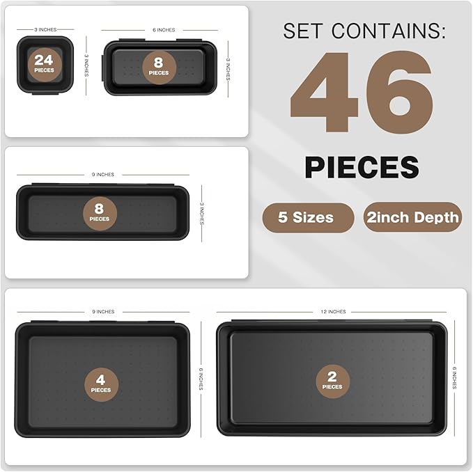 A-LuGei【 & 5 Size Tool Box Organizer Tray Divider Set, 【Black】 Bathroom Drawer Organizer Bin, Garage Organization and Storage Toolbox Rolling Tool Chest Cart Cabinet WorkBench Small Part - Image 7