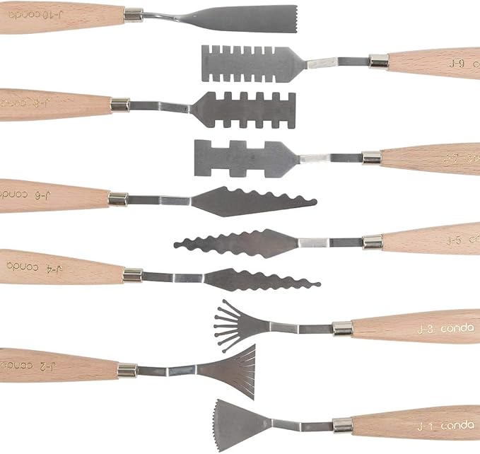CONDA Palette Knife Set -10Pcs Stainless Steel Spatula Pallet Knife Painting Tools Metal Knives Wood Handle with Different Shapes and Sizes - Image 4