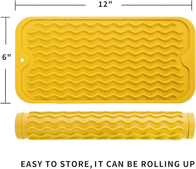 MicoYang Silicone Dish Drying Mat for Multiple Usage,Easy clean,Eco-friendly,Heat-resistant Silicone Mat for Kitchen Counter or Sink,Refrigerator or Drawer Liner Yellow S 12 inches x 6 inches - Image 2