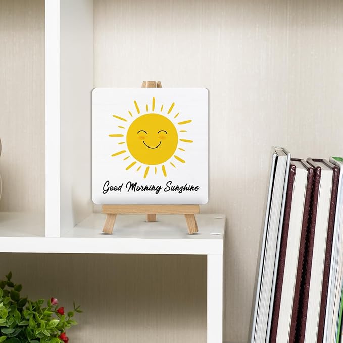 Coffee Bar Decor, Good Morning Sunshine Wood Sign with Easel Home Office Kitchen Coffee Bar Desk Shelf Tabletop Table Decor - Image 5