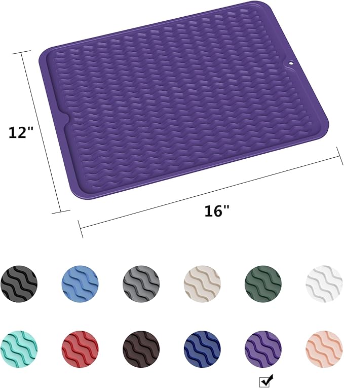 ZLR Silicone Dish Drying Mat & Heat Resistant Trivet (12" x 16") - Waterproof Counter Protector for Air Fryer, Coffee Maker - Non-Slip, BPA Free Kitchen Pad, Easy Clean Dishwasher Safe (Meadow Violet) - Image 6