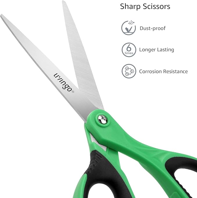 LIVINGO 3 Pack Sharp Scissors, 8.5 inch Comfort Grip Scissors All Purpose for Office, Stainless Steel Shears for Home Heavy Duty Cutting Fabric Sewing, Paper, School Crafting DIY - Image 3