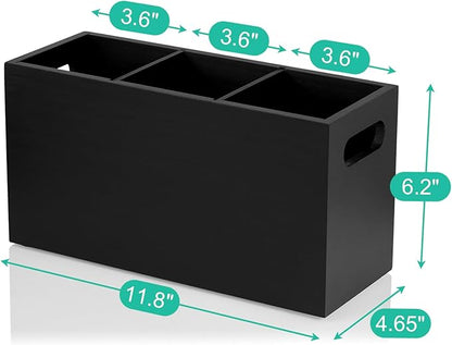 ALELION Black Kitchen Utensil Holder for Countertop - Wooden Large Utensil Caddy Organizer for Counter - 3 Compartment Cooking Utensil Crock for Silverware Spoon Spatula - Image 7