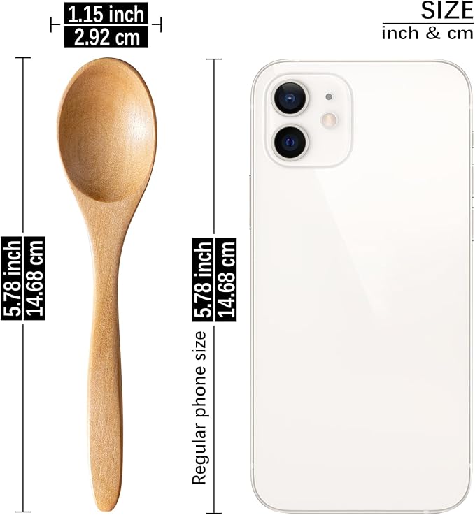 7 PCS Small Wooden Spoons, 5.8 Inch Honey Spoons for Tea, Schima Wooden Honey Teaspoon for Coffee, Little Tiny Wood Spoons, Bamboo Table Spoon for stirring, Wooden Spoons for Utensils Set - Image 3