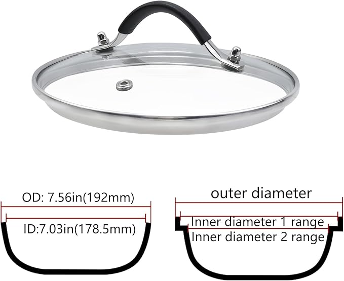 Antrader Glass Lid,7"Tempered Replacement Lid with Silicone Handle for Any Cookware（ID:7.03"-OD:7.56")