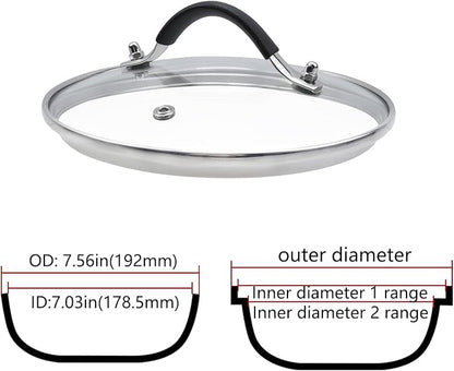 Antrader Glass Lid,7"Tempered Replacement Lid with Silicone Handle for Any Cookware（ID:7.03"-OD:7.56")