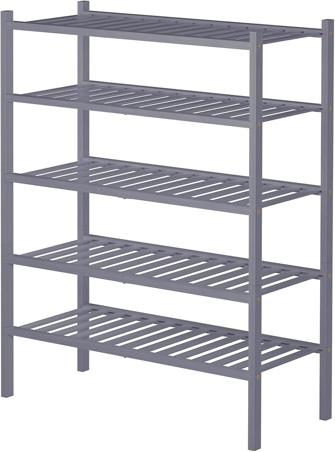 ROMGUAR CRAFT 5 Tier Bamboo Shoe Rack for Closet Free Standing Wood Shoe Shelf for Entryway Small Space Stackable 27"x11"x33" (Grey) - Image 6