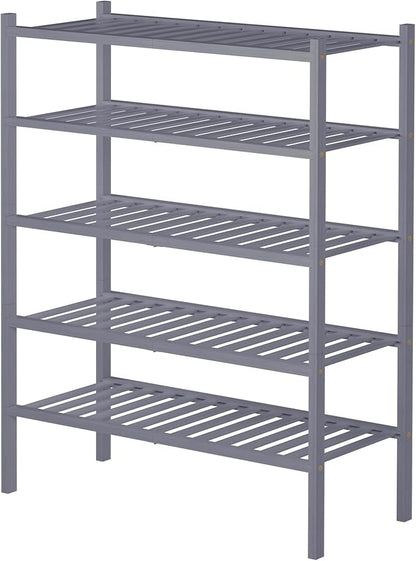 ROMGUAR CRAFT 5 Tier Bamboo Shoe Rack for Closet Free Standing Wood Shoe Shelf for Entryway Small Space Stackable 27"x11"x33" (Grey) - Image 6