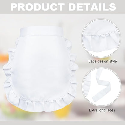 2Pcs Kids White Waist Apron Half Apron Puffy Tight Costume Kitchen Party Favors for Kids Women