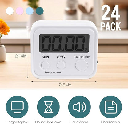 Weewooday 24 Pcs Digital Kitchen Timer Magnetic Timer Bulk On/Off Switch Minute Second Count up Countdown Loud Alarm for Exercise Cook Baking (Vivid Color) - Image 2