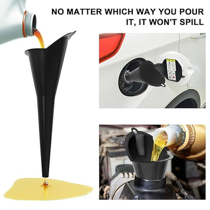 Long-Neck Oil Funnel for Automotive – Multi-Function Plastic Funnel for Oil, Gas & Lubricants – Universal Car Accessory (Black (2-Pack)) - Image 4