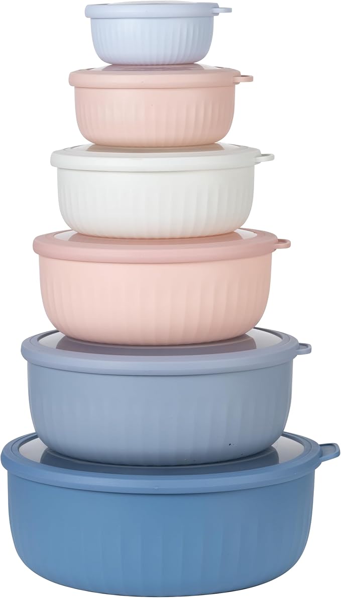 COOK WITH COLOR Prep Bowls with Lids- Wide and Deep Nesting Plastic Small Mixing Bowl Set with Lids, 12 Piece Set - Wide Bowls, Blue/Pink by CookwithColor