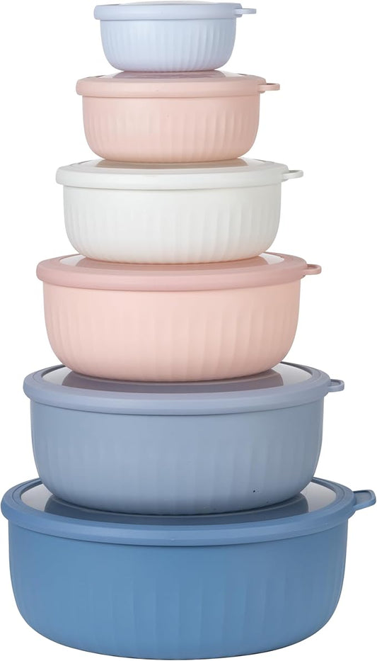 COOK WITH COLOR Prep Bowls with Lids- Wide and Deep Nesting Plastic Small Mixing Bowl Set with Lids, 12 Piece Set - Wide Bowls, Blue/Pink by CookwithColor