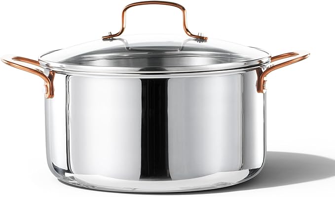 CAROTE 8 Qt Tri-Ply Stainless Steel Stockpot, Non-Toxic Stock Pot with Lid, Soup Pot for Pasta, Even Heating, Oven Safe, Induction, Ceramic and Gas Cooktops Compatible, Sliver by CAROTE