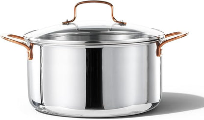 CAROTE 6 Qt Tri-Ply Stainless Steel Stockpot, Non-Toxic Stock Pot with Lid, Soup Pot for Pasta, Even Heating, Oven Safe, Induction, Ceramic and Gas Cooktops Compatible, Sliver by CAROTE